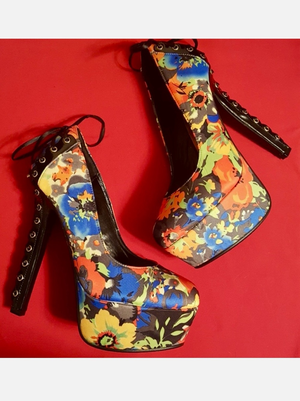 💙ALBA~FUN! Stylish Floral Lace up Platform Heels